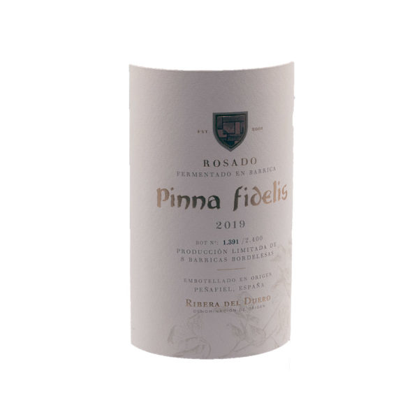 Etiqueta vino Pinna Fidelis Rosado fermentado en barrica con Denominación de Origen Ribera del Duero